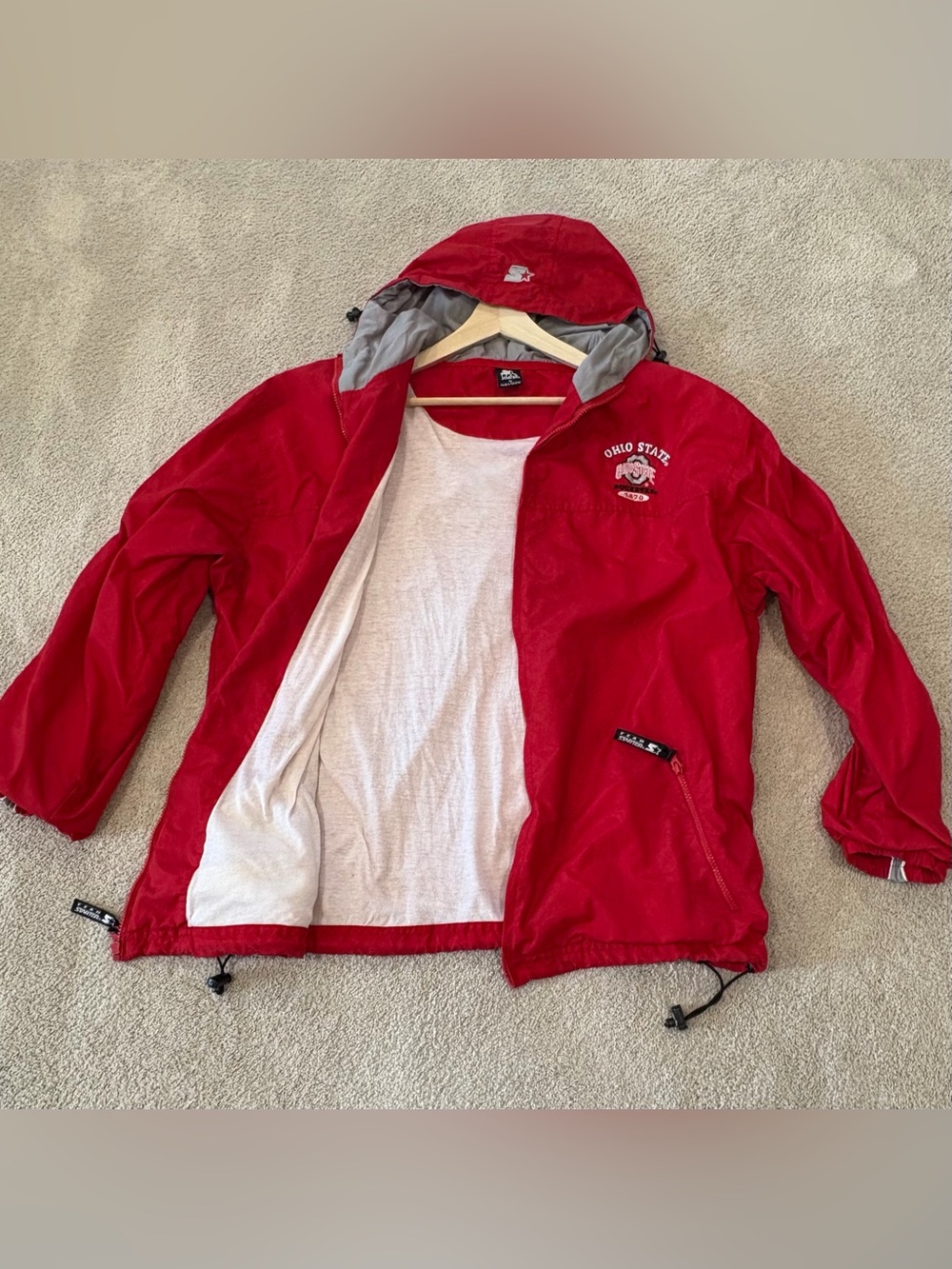 Ohio State Buckeyes Team Starter Zip Up Hood Jacket Rain Coat Men XL Football - Picture 3 of 16
